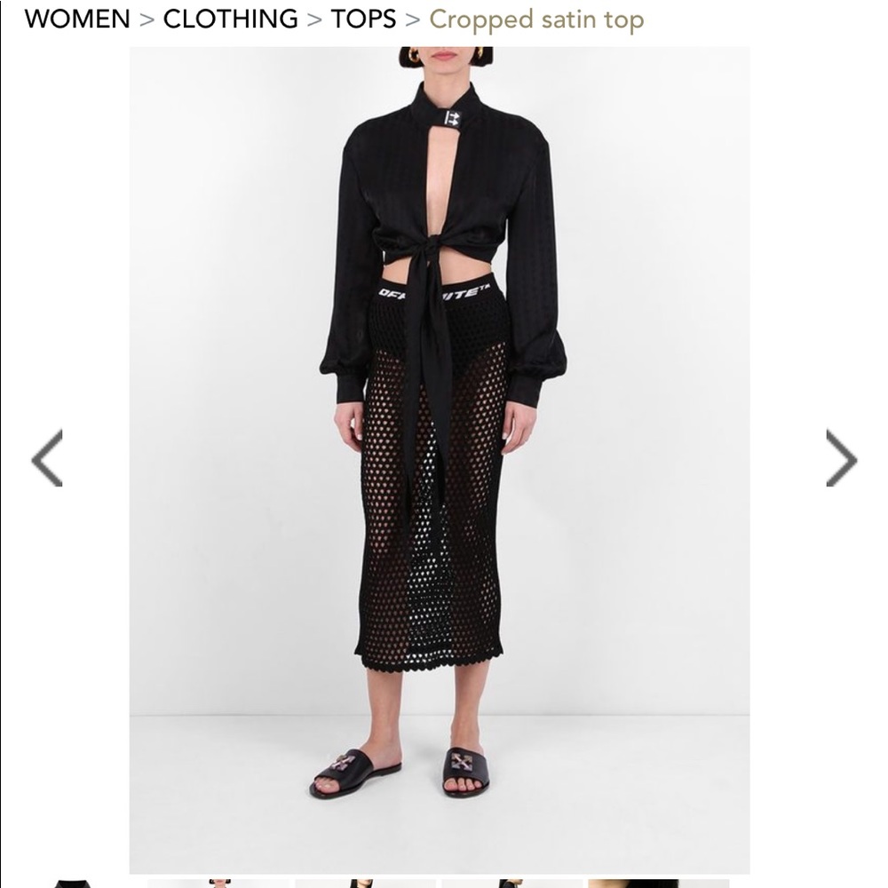 Off white Cropped satin top collar with strap - Picture 10 of 11
